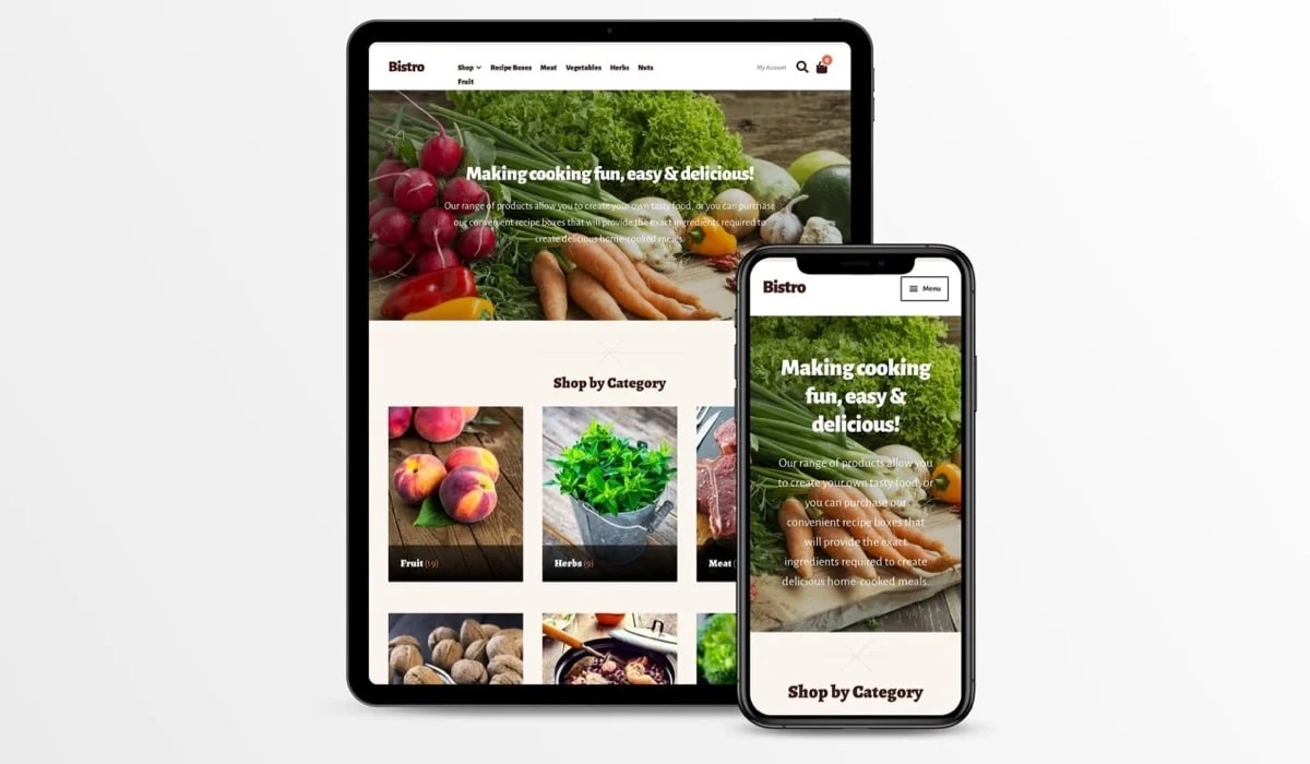 Bistro theme shown on multiple devices